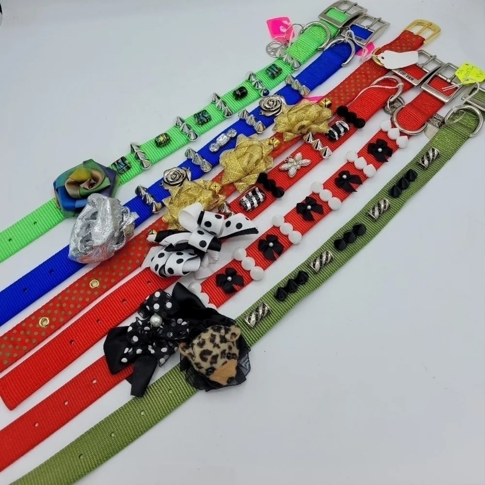 Dog Collar PSYCHEDELIC Neon Green Flower Bow Gems And Stones